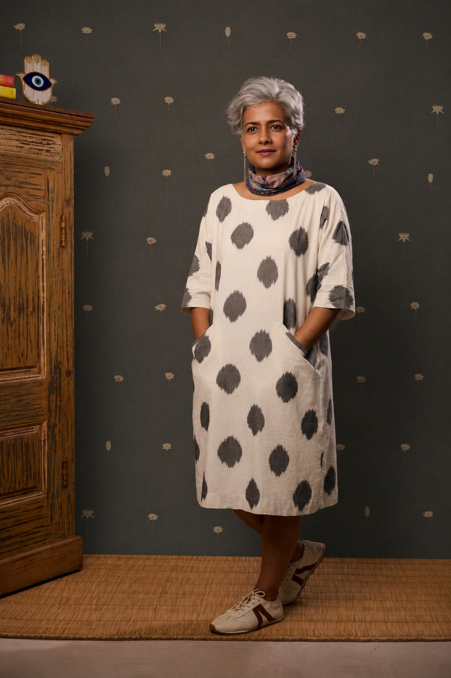 House Of Hamsa Ikat Shift Dress- Inkblot