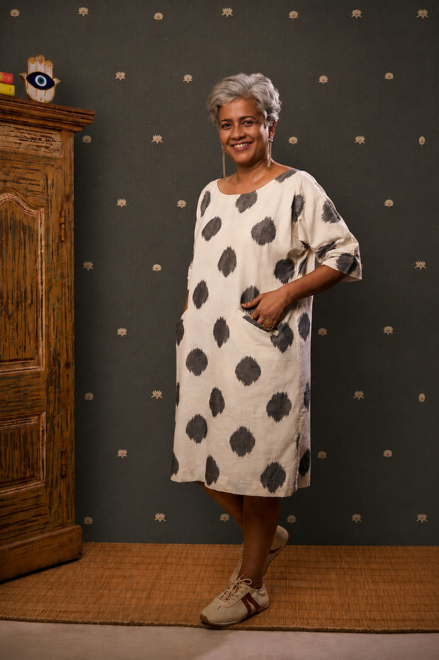 House Of Hamsa Ikat Shift Dress- Inkblot